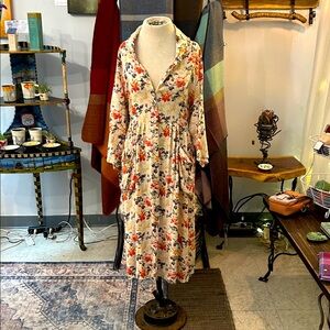 April Cornell Floral Maxi Dress - Cream, Red, Blue, Yellow Boho, Cottage Core